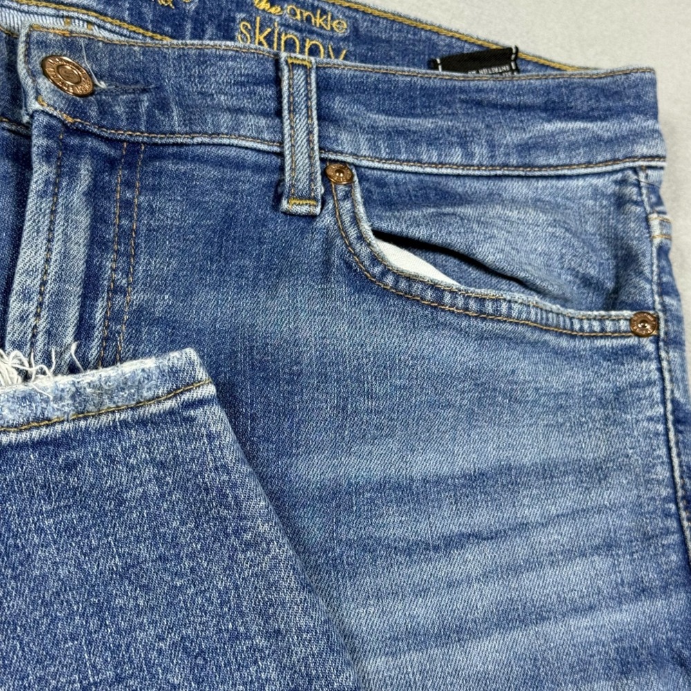 7 For All Mankind The Ankle Skinny Blue Distressed Raw Hem Jeans Womens 31